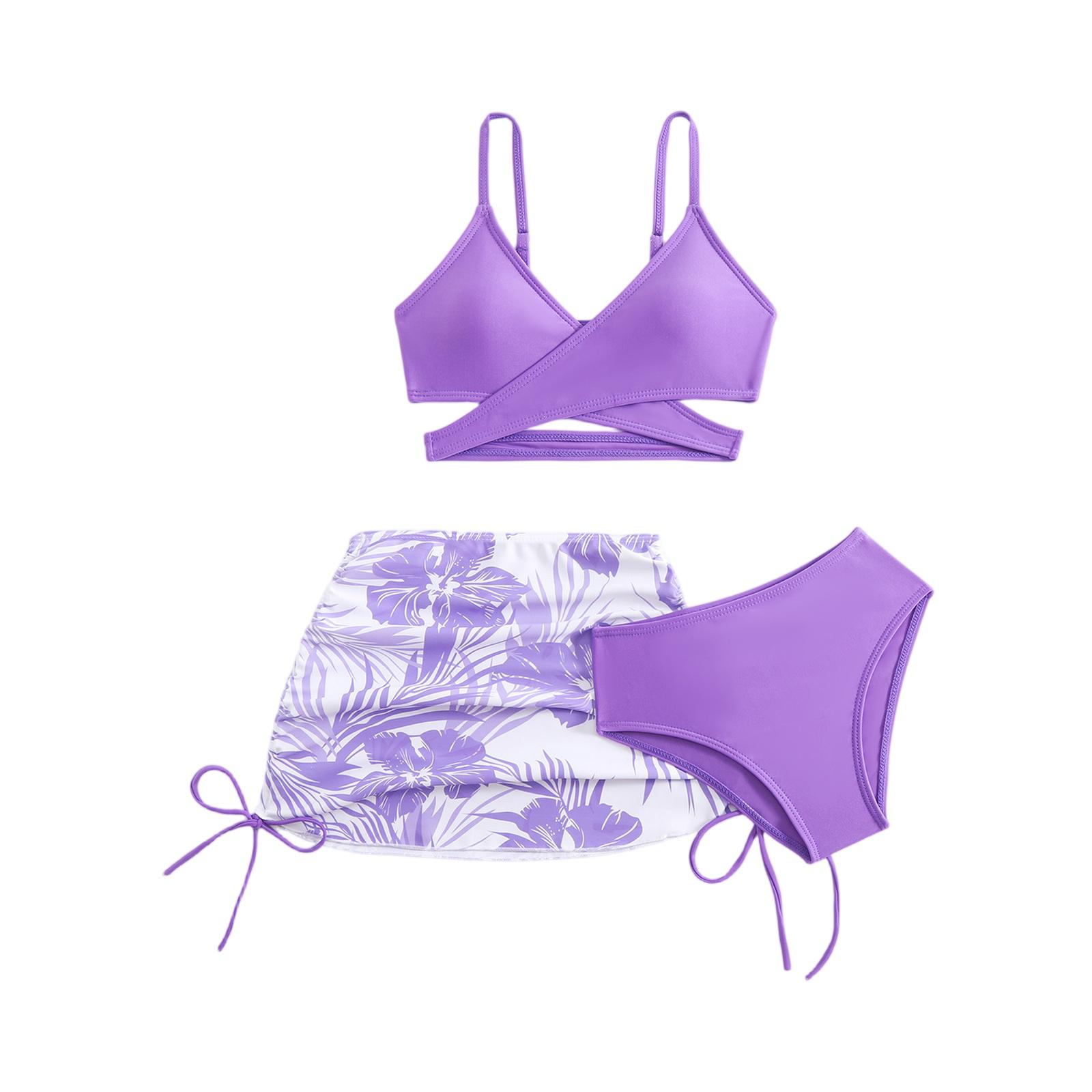 

Big Girls Tie- Bikini Set - 3-Piece Swimsuit Outfit 100 фіолетовий