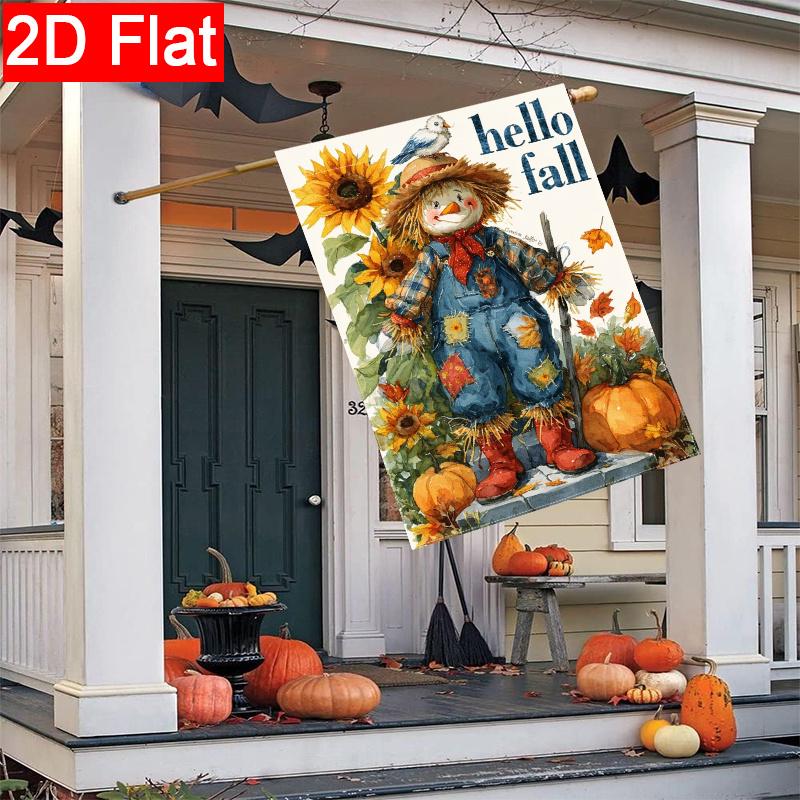 2D Flat - 2D Flat Autumn Dwarf Garden Flag Thanksgiving Autumn Pumpkin Maple Leaf Scarecrow Garden Flag (2) Outdoor Garden Flag Double-Sided Home Dec