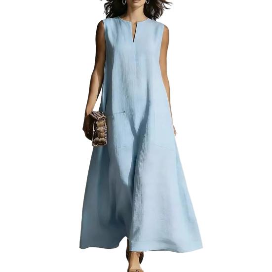 

Summer Sleeveless Dress for Women Casual V Neck Long Tank Dress Flowy A-line Beach Sundress with Pockets S небесно-голубой