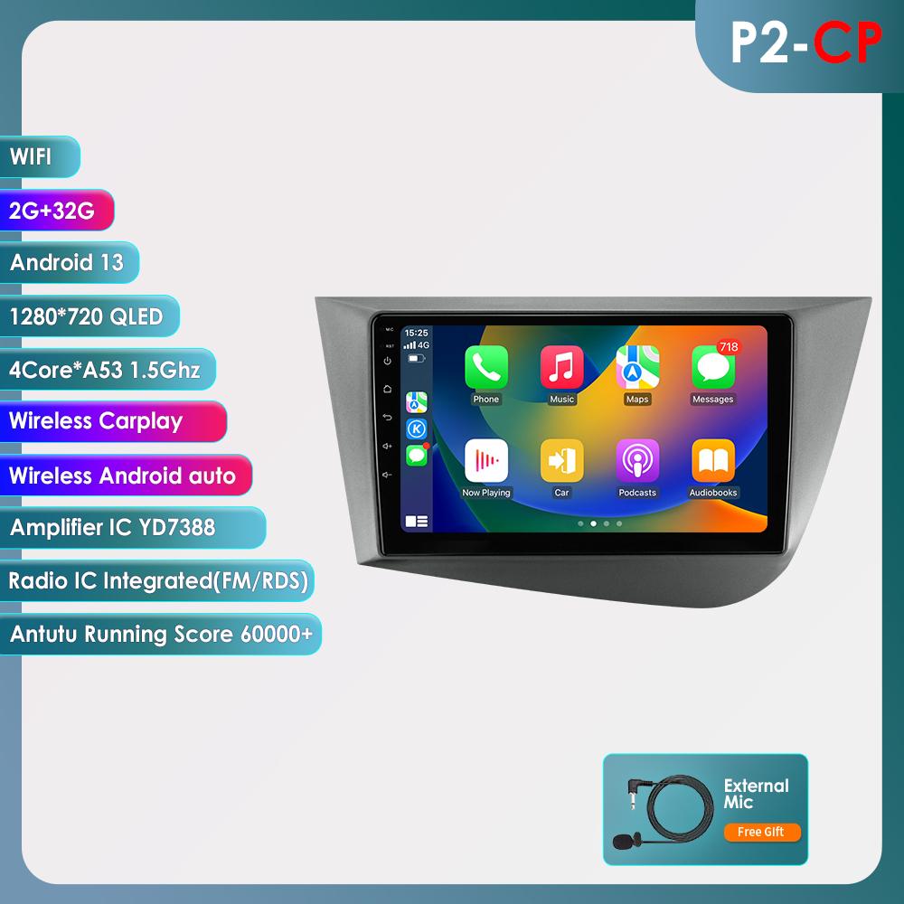 OSSURET Carplay 4G 9'' 2din Radio Auto Android pentru Seat Leon 2 MK2 2005-2012 Carplay 4G Player Video Multimedia Ecran Inteligent Autoradio Audio RDS