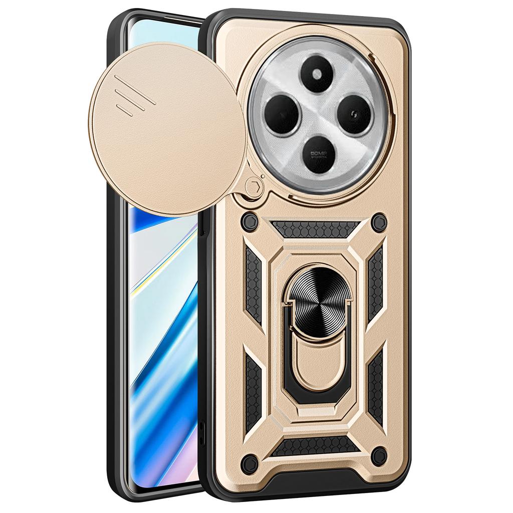 For Xiaomi Poco C75 4G/Redmi 14R 5G/14C 4G Case with Slide Camera Lid PC+TPU Kickstand Phone Cover