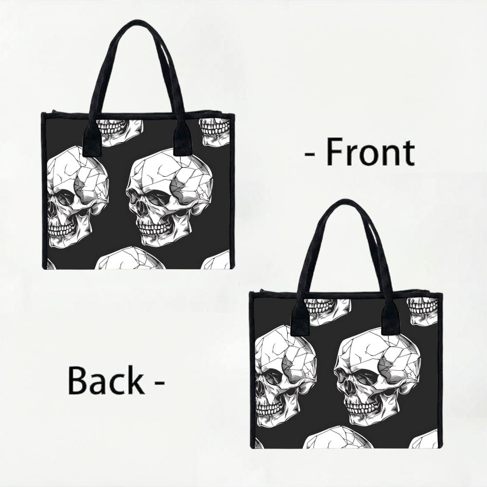 Skull Print Tote Bag Casual Daily Handbag Large Capacity Fashion Shoulder Bag for Outdoor Travel Commute Use