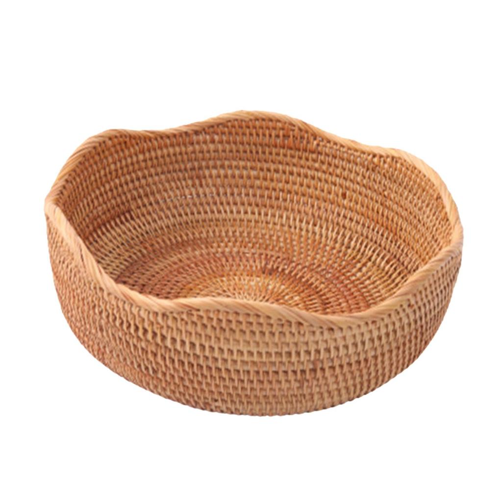 Rattan Serving Tray with Handles, - Round Woven Organizer Basket Tray Wicker Home Decorative Tray for Storage Snacks