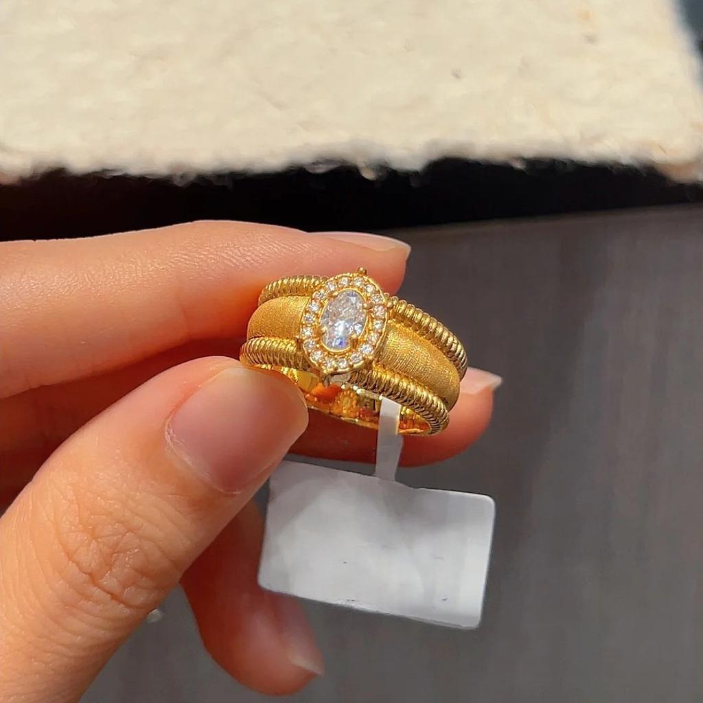 Medieval Brushed Pigeon Egg Ring Ball Edge Light Luxury Retro High Sense Court Style Diamond Open Ring Female