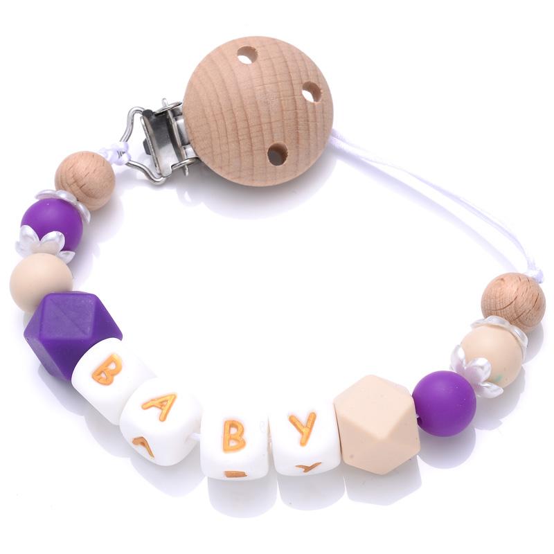 Beech Baby Pacifier Clip Personalized Name Silicone Teether Beads Toddler Nursing Bracelet Toy Baby Pacifier Chain Nipples Chain