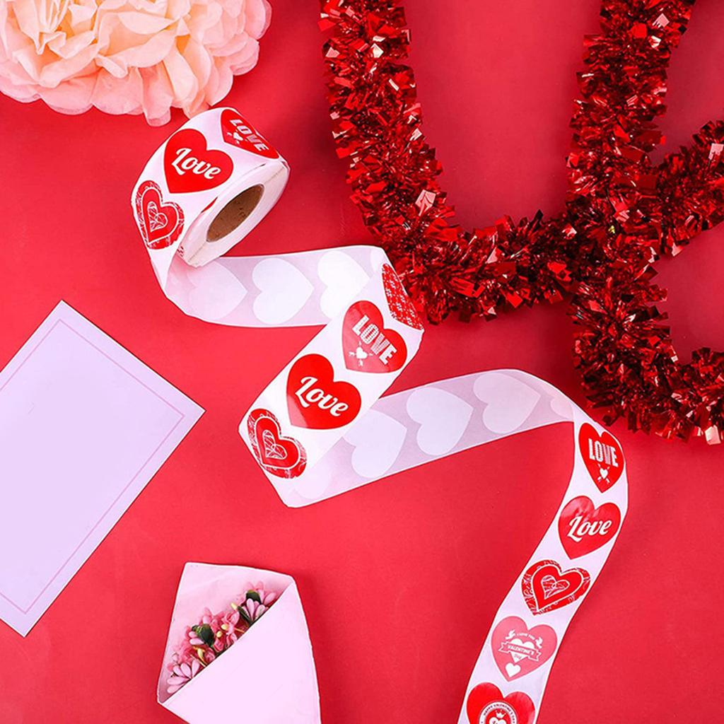 500Counts Valentines Day Heart Sticker 1Inch 1.5Inch Self Adhesive Labels Valentines Wrapping Sticker for Packaging