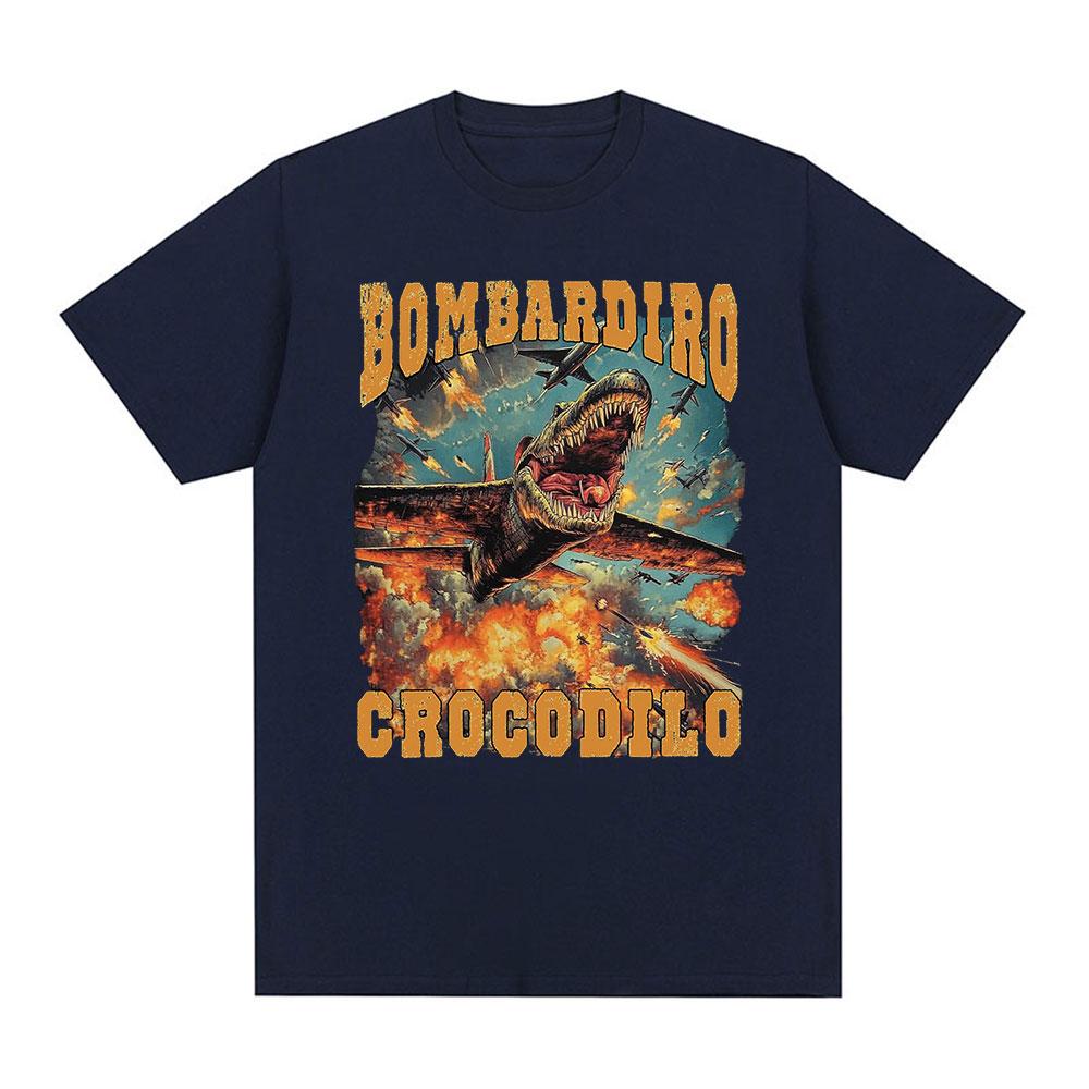 Bombardiro Crocodilo Funny Crocodile Plane Bomber Meme Graphic T-shirt Men's Women Clothing Casual Cotton Short Sleeve T Shirts