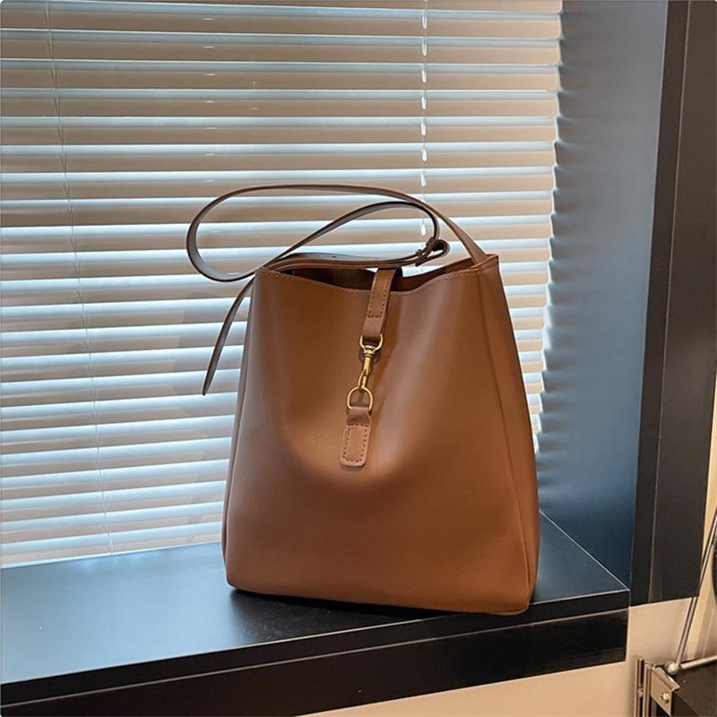 

Soft Leather Shoulder Bag Simple Fashion Commuter Tote Bags Large Capacity Crossbody Bucket Bag For Women кавовий