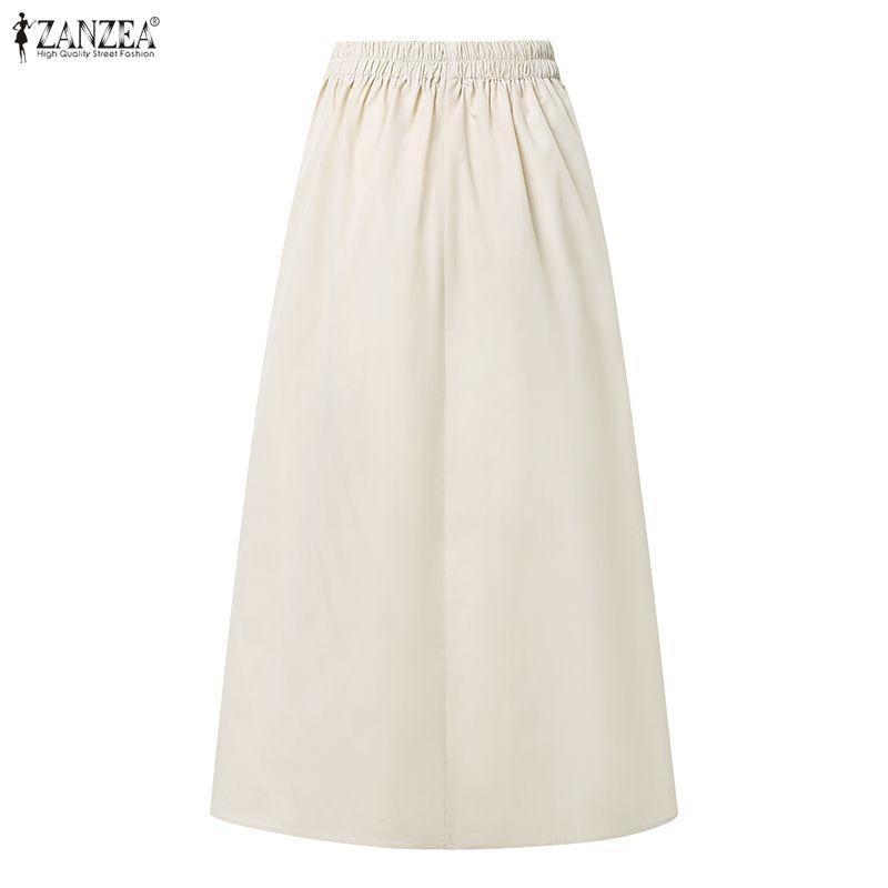 ZANZEA Dámské ležérní, elastický pas, jednobarevné volné dlouhé sukně