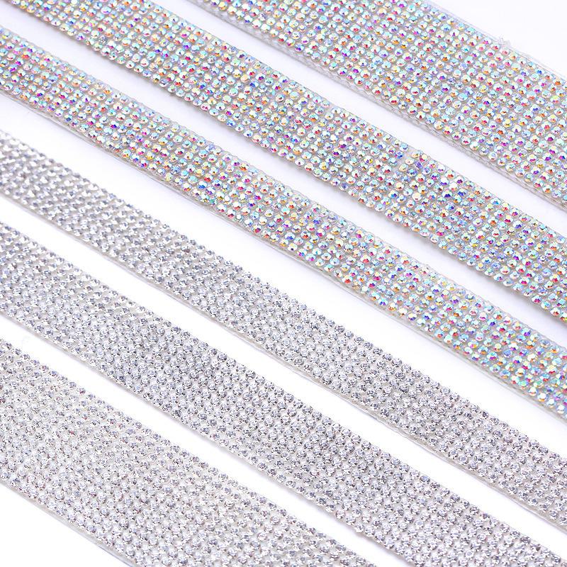 Color Rhinestone Diamond Strip Diy Accessories Row Diamond Tape Diamond Strip Diamond Sticker Self-Adhesive Jewelry Adhesive Clothing Accessories