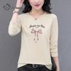 Women's Casual Bow-Print Long-Sleeve Crew Neck Cotton Blend T-Shirt