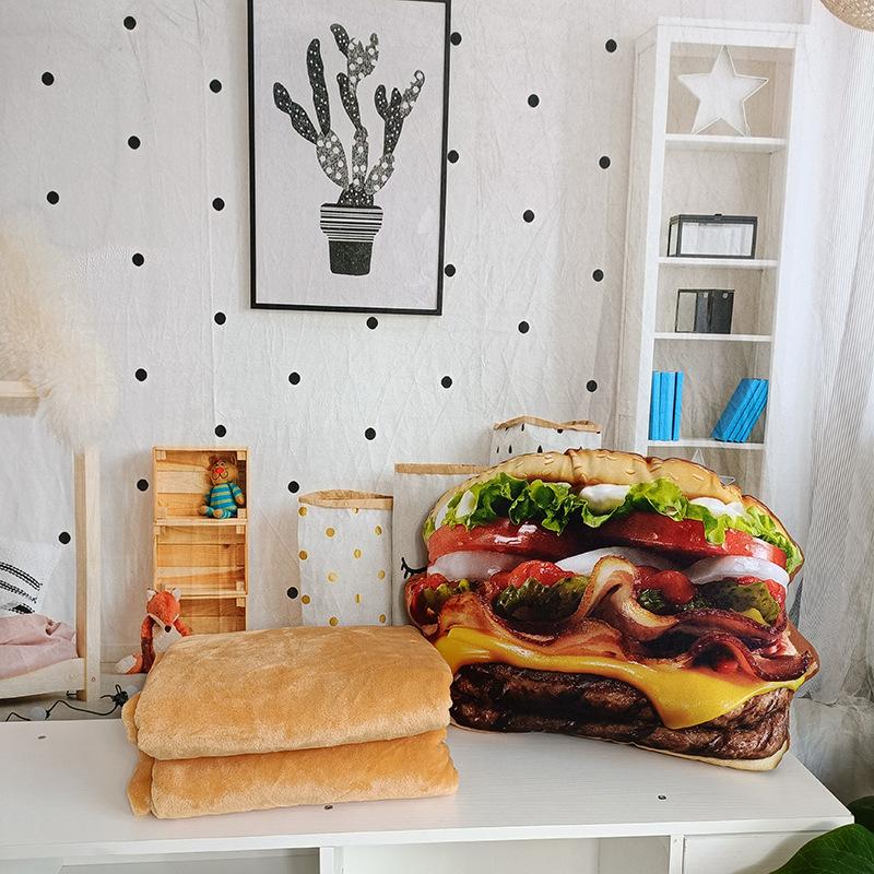 Simulated Plushie Hamburger Headrest Plaything Realistic Cushioned Quick Edible Hamburger Hurl Headrest Alongside Blanket 2 In 1 Headrest