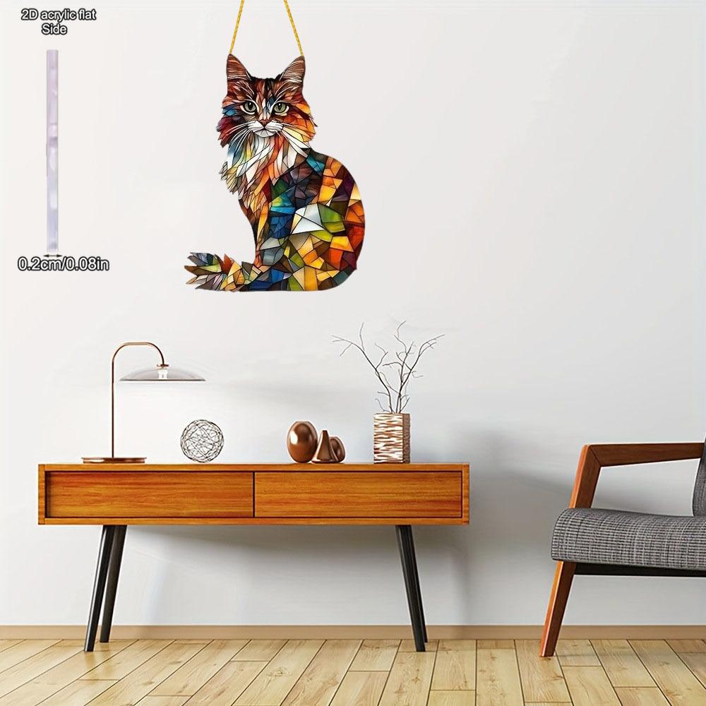 Sun Catcher Longhair Cat Stained Ornament, Acrylic Cute Cat Art Decoration for Garden Home Cafe Wall Window, Nurseries, Vintage Home Decor Wall