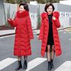 Winter Hooded Slim Down Cotton Jacket Solid Color Fur Collar Thick Parkas Coat Middle-aged Mother Warm Over-The-Knee Overcoat