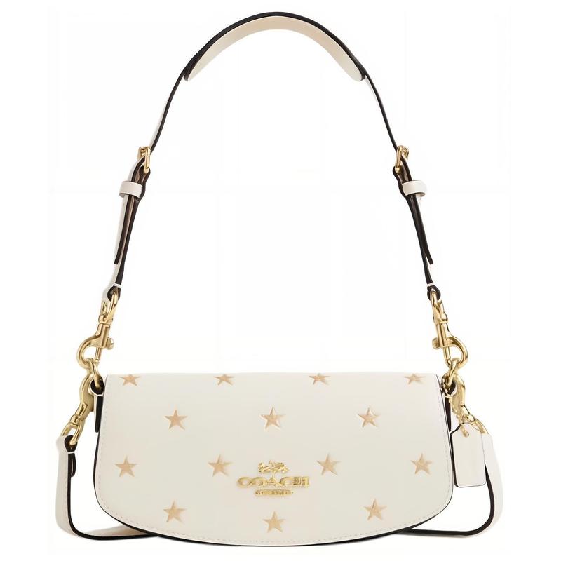 

COACH ANDRE 21 Star Print Detachable Shoulder Strap Calf Leather Hand Crossbody Shoulder Bag Small Women Chalk White Mix білий