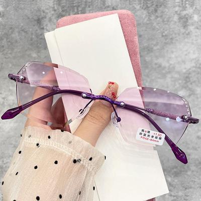 Gafas de lectura con corte de diamante para mujer, anteojos de lectura con gradiente de bloqueo de luz azul, de visión de lejos, Unisex, Retro, sin montura