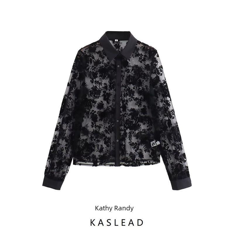 Kaslead New Arrival Women's Fashion Style Stylish Simple and Versatile See-through Loose Long Sleeves Shirt