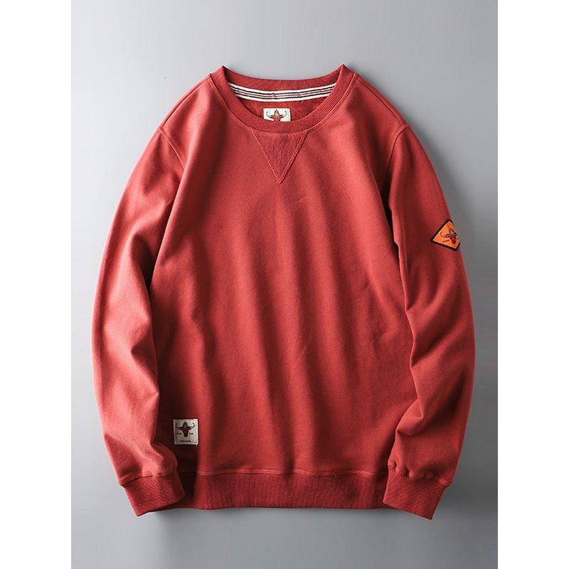 Men's American-Style Red Cotton Fleece Sweater