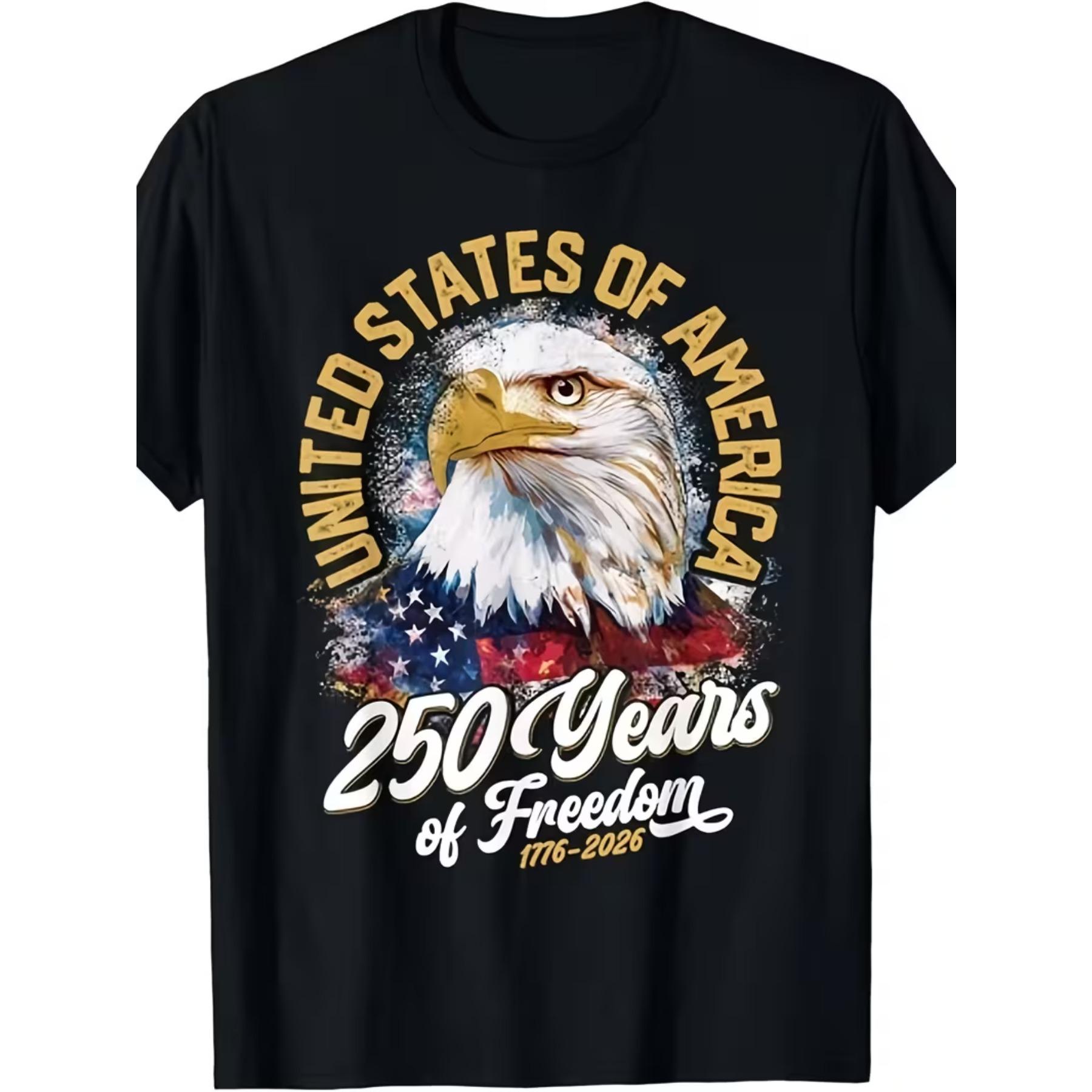 

50 Years of Freedom in America Independence Day Eagle T-Shirt - 250th Anniversary Commemorative Short Sleeve Vintage Graphic Tee XXL