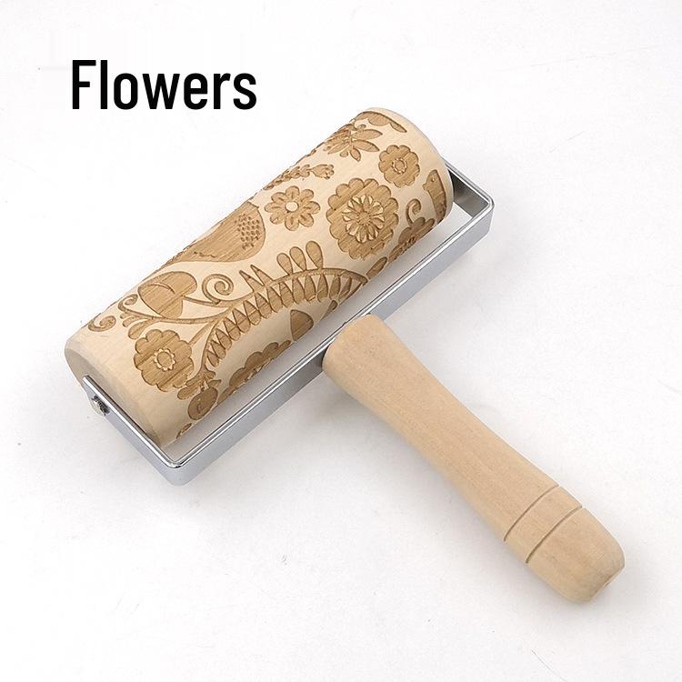 Popular Reindeer Print Laser-Engraved Wooden Rolling Pin for Christmas Cookie Baking