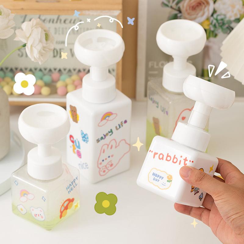 250/450 ml Flaschen mit Schaumpumpe in Blumenform, Kunststoff, quadratisch, leer, für flüssige Handseife, Shampoo, Cartoon-Glas für Zuhause