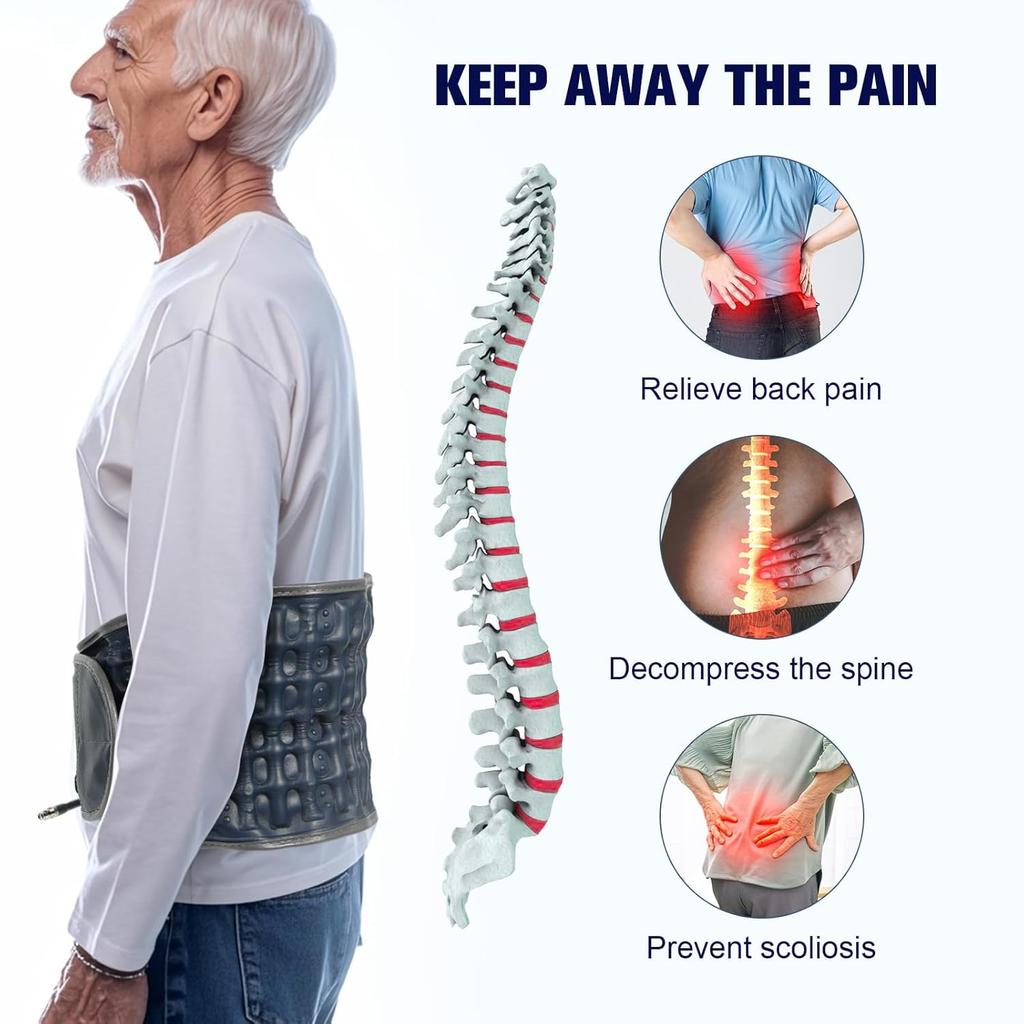 Decompression Back Belt with Electric Inflatable Pump -Lumbar Support Belt for Lower Back Pain Relief, Back Traction Device Fits Waist Size 29-49