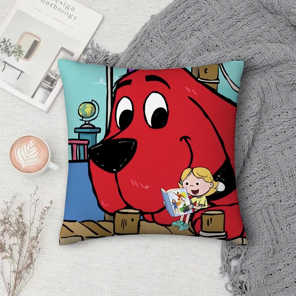 Cartoon Clifford the Big Red Dog Pillow Case Square DoubleSided Printing Short Plush Sofa Cushion Cover Bedroom Bedside Pillow