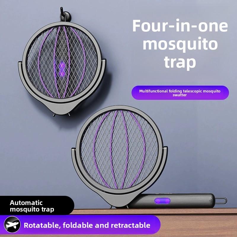 Raqueta eléctrica mata mosquitos 4 en 1 recargable plegable y extensible para hogar u oficina