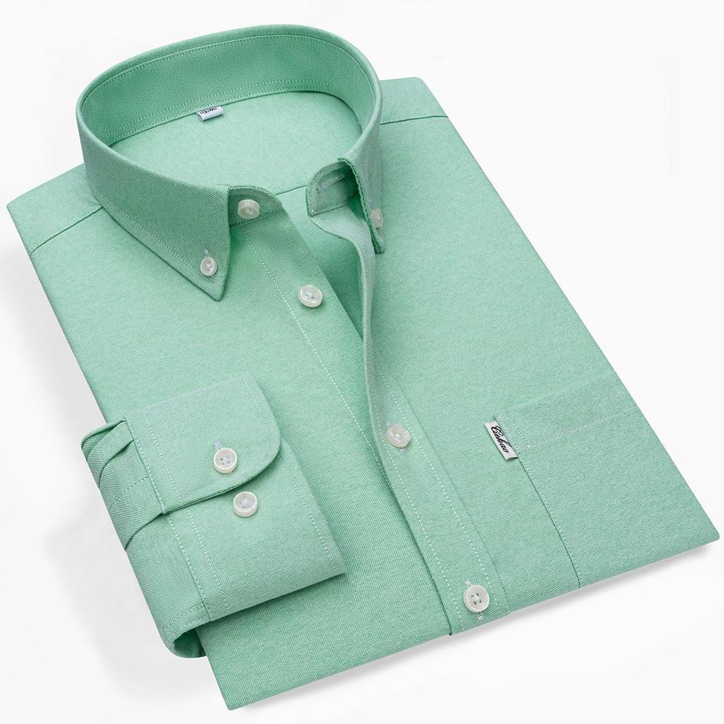 Neues 100% Baumwolle Herren Oxford Hemd Langarm Weich Atmungsaktiv Einfarbig Lässig Business Reguläre Passform Tasche Gesellschaftshemd