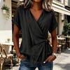 Women Tops V Neck Short Sleeve Pure Color Shirt with Side Tie Irregular Loose Fit Tee Shirt Summer Daily Wear