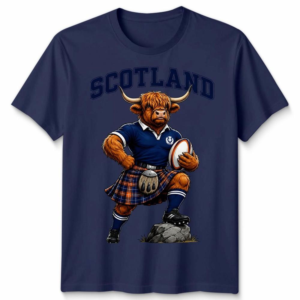 T-shirt Unisex Scozzese Mucca delle Highlands Fan della Scozia Maglietta Grafica da Rugby