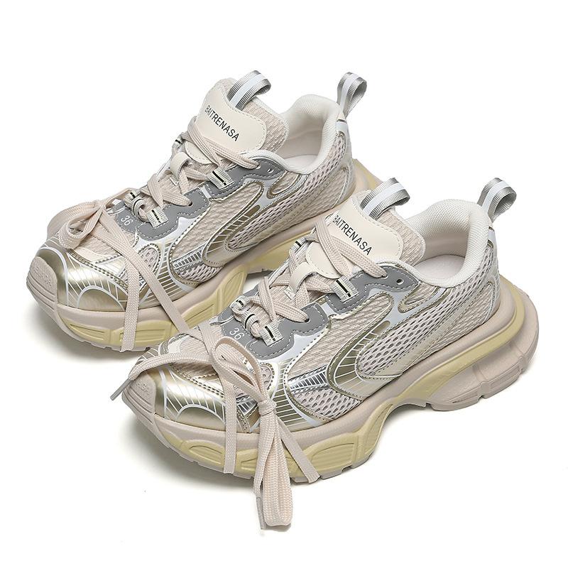 Thick-soled Dad Shoes Women's Versatile 2025 Summer Explosion Contrasting Colors Mesh Breathable Lightweight Sports Shoes Women's Shoes