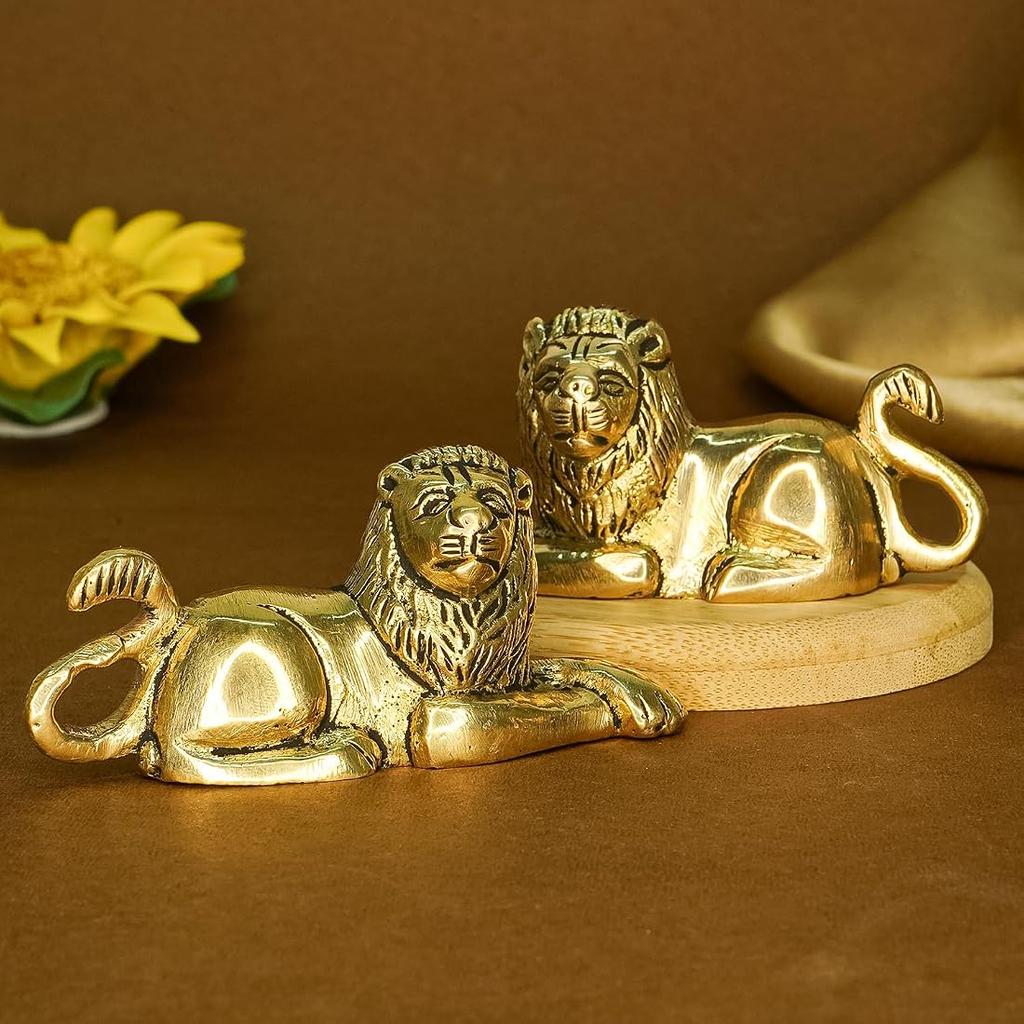 100% Pure Brass Lion Showpiece, For Home Décor Living Room Decorative - Gold