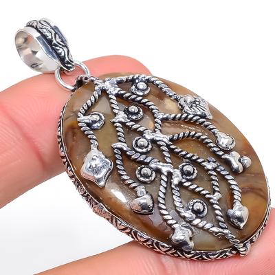 Natürlicher Schlammriss Fossil Edelstein 925 Sterling Silber Geschenk Anhänger 2,36" d8t20