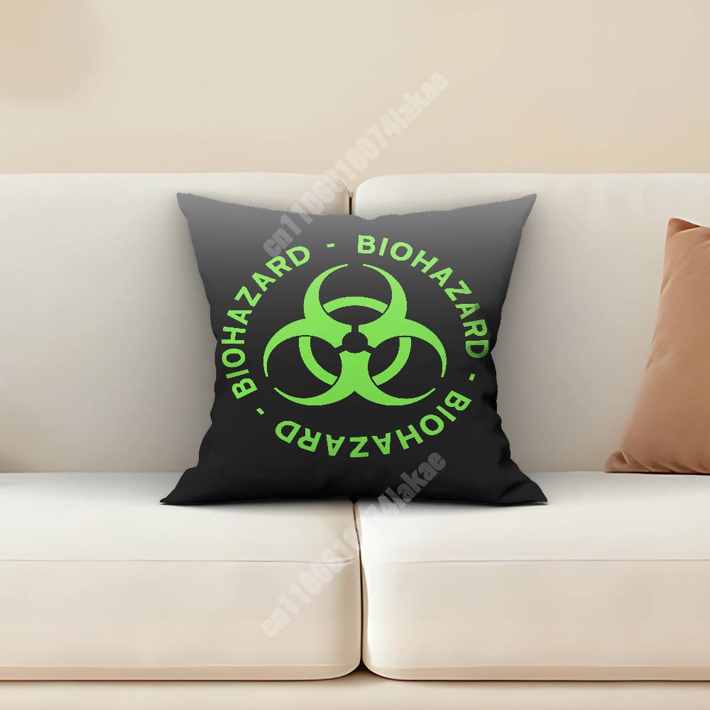 Biohazard Toxic Warning Logo Cool Pillow Cover Cushion Case Sofa Couch Home Gaming Room Decoration