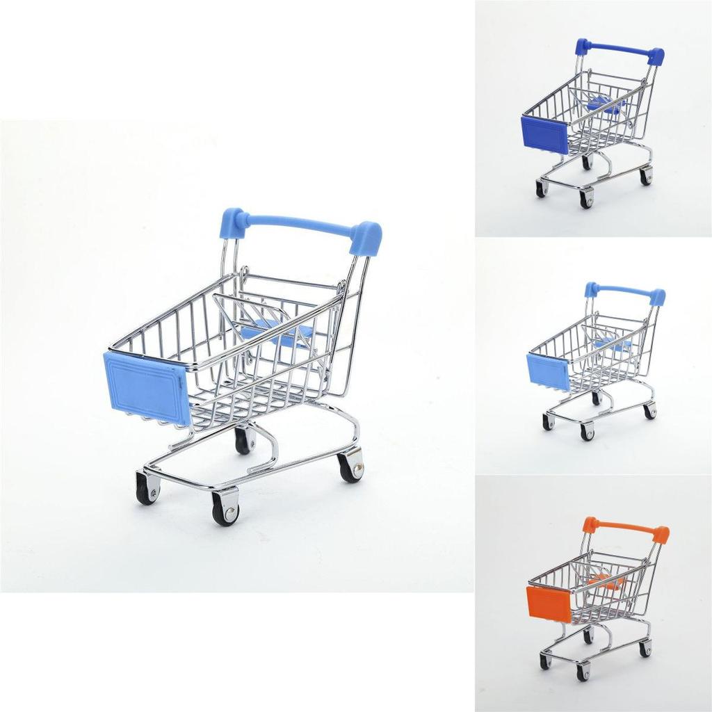 Adorable Children's Mini Metal Shopping Trolley And Colorful Basket Role Play Toy Set For Imaginative Play