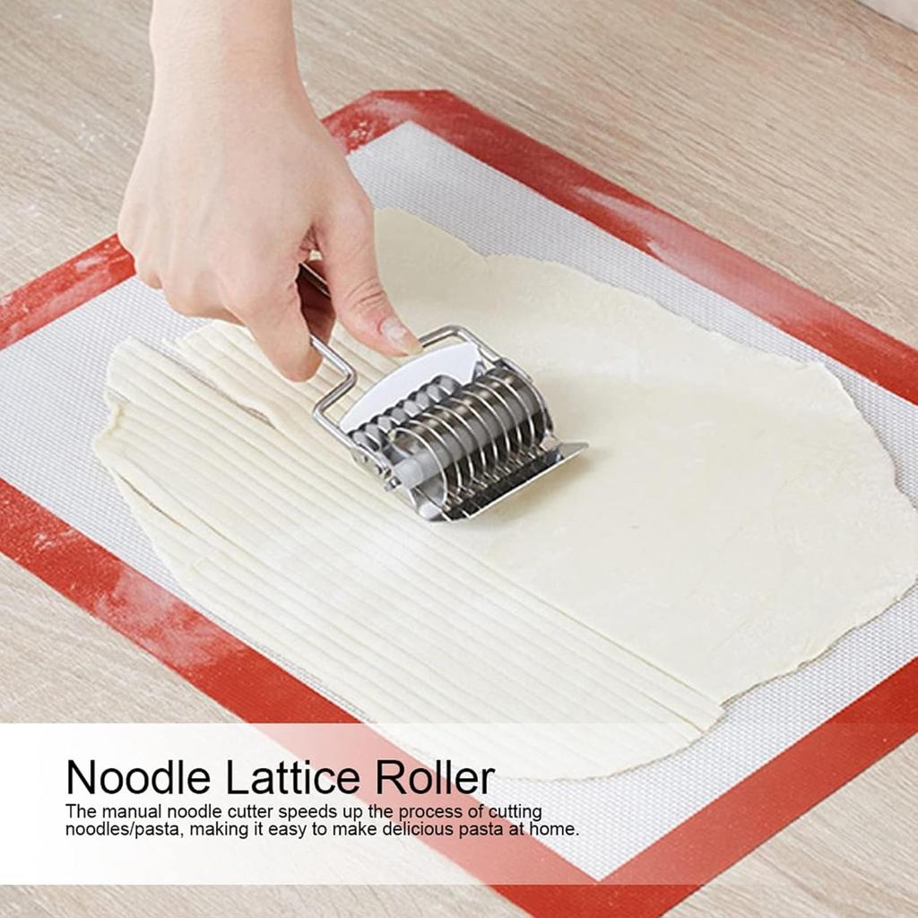 2pcs Pasta Noodle Cutter, Stainless Steel Manual Noodle Cutter Roller Dough Cutter Pasta Spaghetti Noodle Lattice Rolle Kitchen Baking Tool