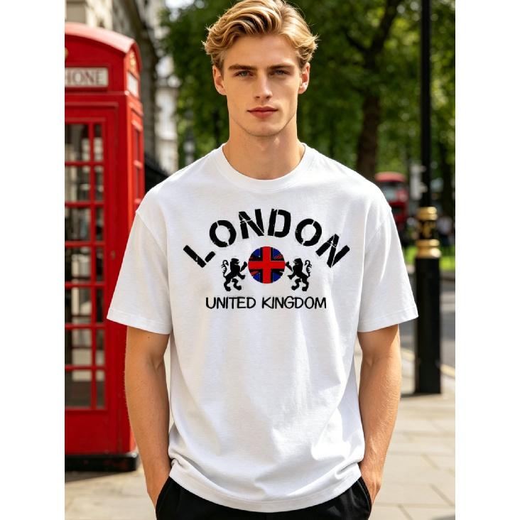 London United Kingdom Souvenir Tee with Retro Travel Graphic Print Grunge Playful S белый