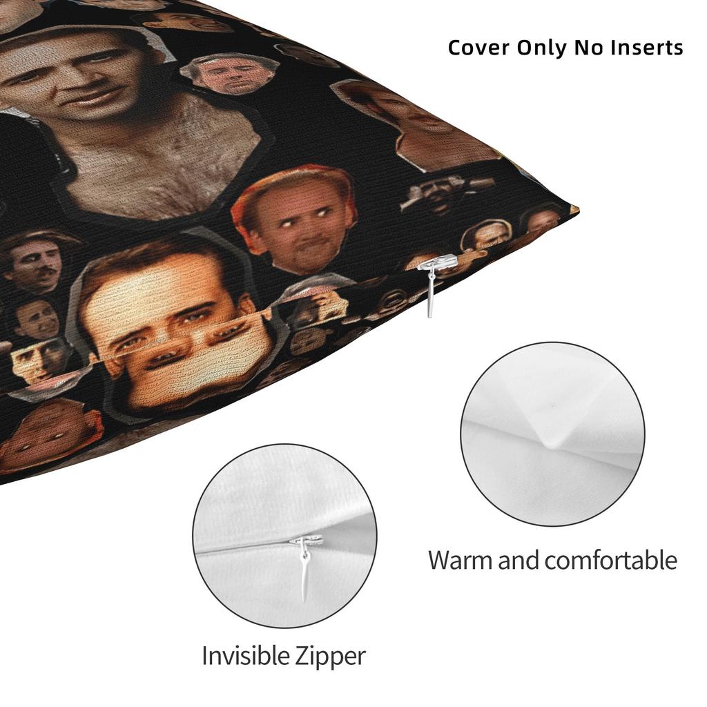 Funny N-Nicolas C-Cage Faces Pattern Pillow Cover  Funny Pillow Case For Sofa Bedroom Home Decor Soft Cushion Cover Gift