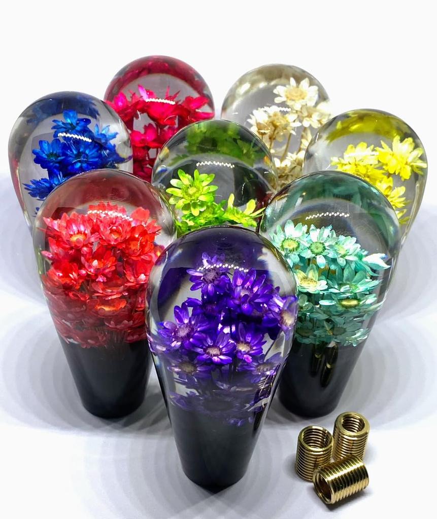 Shift Knob, Underwater Flowers, 3.9 inches (100 mm), Japanese and Showa Retro Emo Adapter, Crystal, Solid Color, Flower, Cat (Purple)