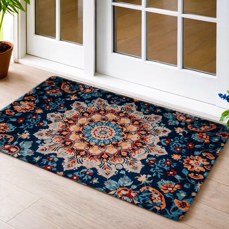 Vintage Retro Peony Floral Door Mat Non Slip Entrance Doormat Classical Flower Vines Pattern Rug Farmhouse Home Decor Carpet
