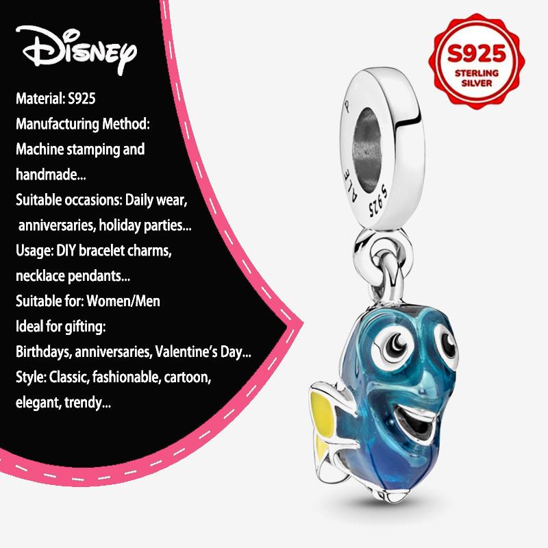 New Disney 925 Silver Winnie & Stitch Charms for Bracelet Necklace DIY Jewelry Gifts Holiday Party