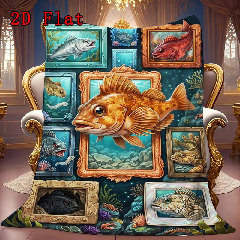 Ocean Fish Gallery 2D Flat Pattern Flannel Blanket, High Quality All Seasons, Home Decor, Warmth and Comfort, Perfect for Christmas Gifts.