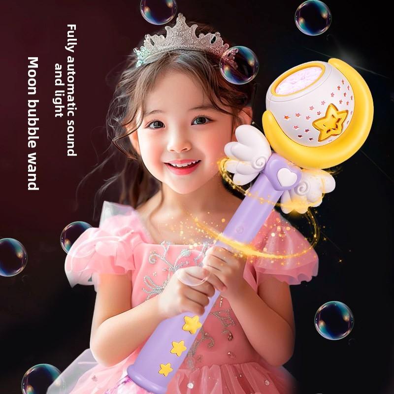 Childrens Moon Bubble Machine With Lightup Magic Wand For Girls Night Market Toy Play
