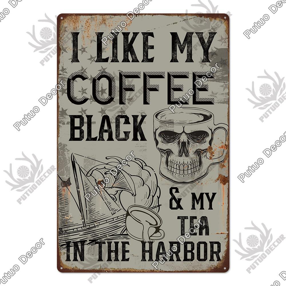 Putuo Decor Coffee Tin Sign Vintage Plaque Metal Plates Shabby Chic Wall Art Poster for Cafe Bar Living Room Home Man Cave Decor