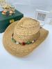 Womens Straw Western Hat With Beaded Band, Bohemian Beach Sun Hat For Summer Vacation