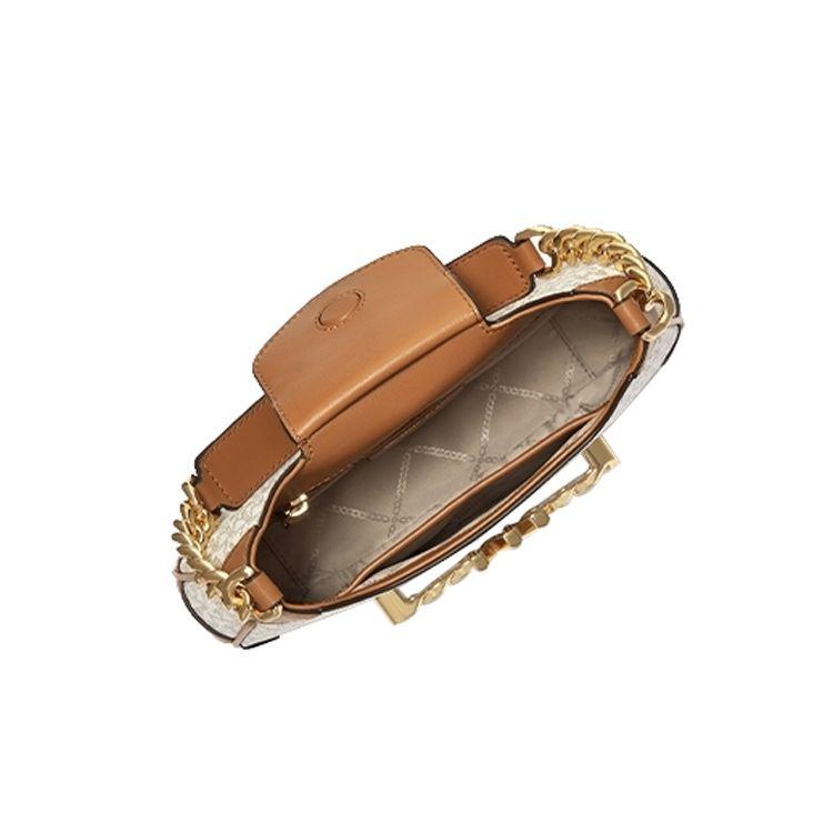 Michael Kors Hally Vintage Logo Color Block Shoulder Bag Women Shoulder Bag Vanilla-White Acorn-Brown 30F1G2HL1B-149