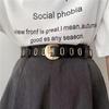 Hollow Women Waistband Round Buckle Waist Belt Personality PU Leather Belt  Men