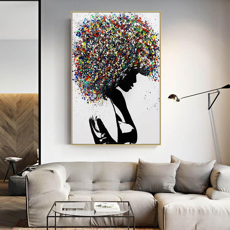 Abstract Woman Colorful Hair Watercolor Canvas Painting Poster Prints Wall Art Pictures for Living Room Home Decoration Cuadros