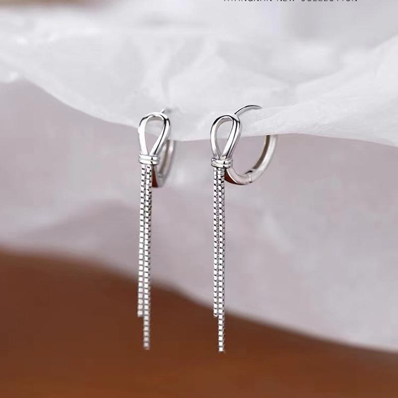 Fashionable And Creative Silver Color Knotted Earrings Suitable For Men And Women Simple Tassel Chain Earrings Daily Jewelry Gifts